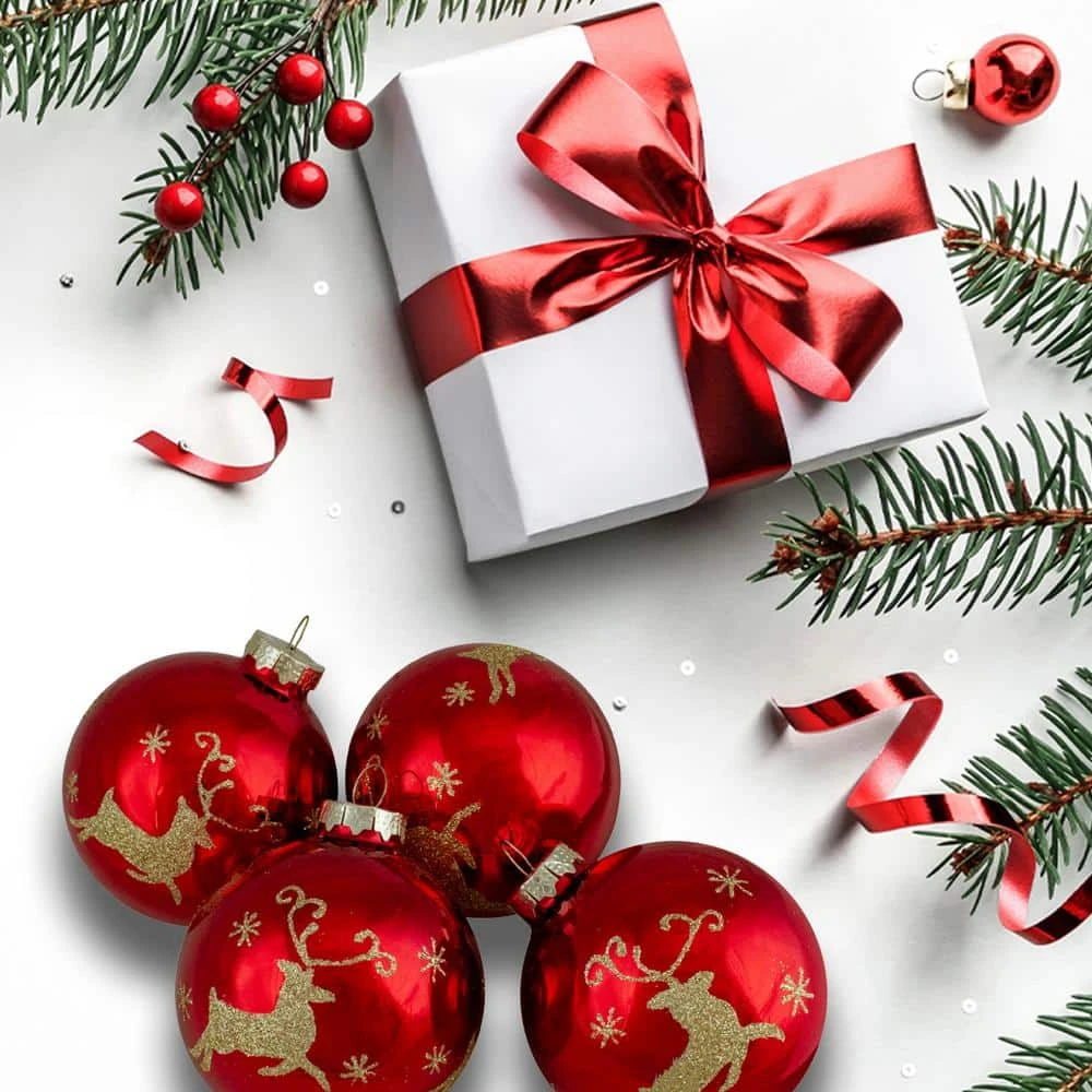 Northlight 3.25 In. (80mm) Red And Gold Deer Glass Ball Christmas Ornaments Set Of 4 5 Northlight 3.25 In. (80mm) Red And Gold Deer Glass Ball Christmas Ornaments Set Of 4 - Image 3