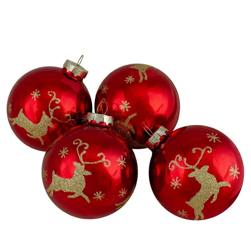 Northlight 3.25 In. (80mm) Red And Gold Deer Glass Ball Christmas Ornaments Set Of 4 3 Northlight 3.25 In. (80mm) Red And Gold Deer Glass Ball Christmas Ornaments Set Of 4