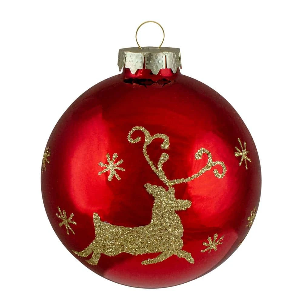 Northlight 3.25 In. (80mm) Red And Gold Deer Glass Ball Christmas Ornaments Set Of 4 4 Northlight 3.25 In. (80mm) Red And Gold Deer Glass Ball Christmas Ornaments Set Of 4 - Image 2