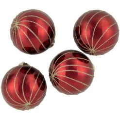 Northlight 4ct Burgundy Red And Gold Glitter Striped Glass Christmas Ball Ornaments 3 In. (76mm) -Christmas Decor Shop northlight christmas ornament sets 34865035 1f 1000
