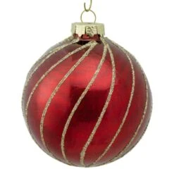 Northlight 4ct Burgundy Red And Gold Glitter Striped Glass Christmas Ball Ornaments 3 In. (76mm) -Christmas Decor Shop northlight christmas ornament sets 34865035 44 1000