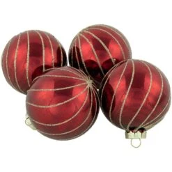 Northlight 4ct Burgundy Red And Gold Glitter Striped Glass Christmas Ball Ornaments 3 In. (76mm) -Christmas Decor Shop northlight christmas ornament sets 34865035 4f 1000