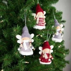 Northlight Plush Angel Girl Hanging Christmas Ornaments-4.25 In. Red And Gray-Set Of 4 -Christmas Decor Shop northlight christmas ornament sets 35250559 4f 1000