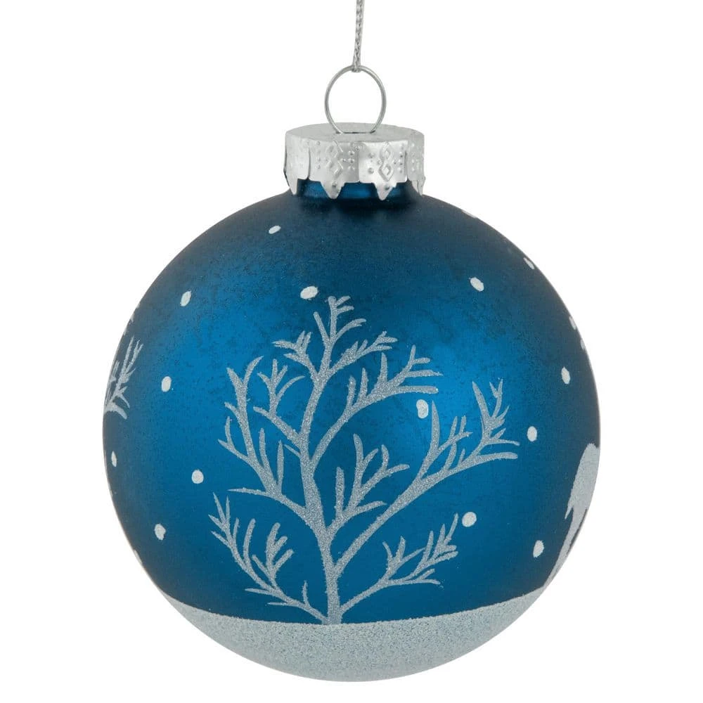 Northlight Glitter Reindeer Glass Ball Christmas Ornaments-3 In. Blue-4ct 6 Northlight Glitter Reindeer Glass Ball Christmas Ornaments-3 In. Blue-4ct - Image 4