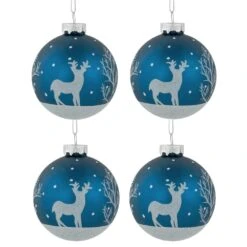 Northlight Glitter Reindeer Glass Ball Christmas Ornaments-3 In. Blue-4ct