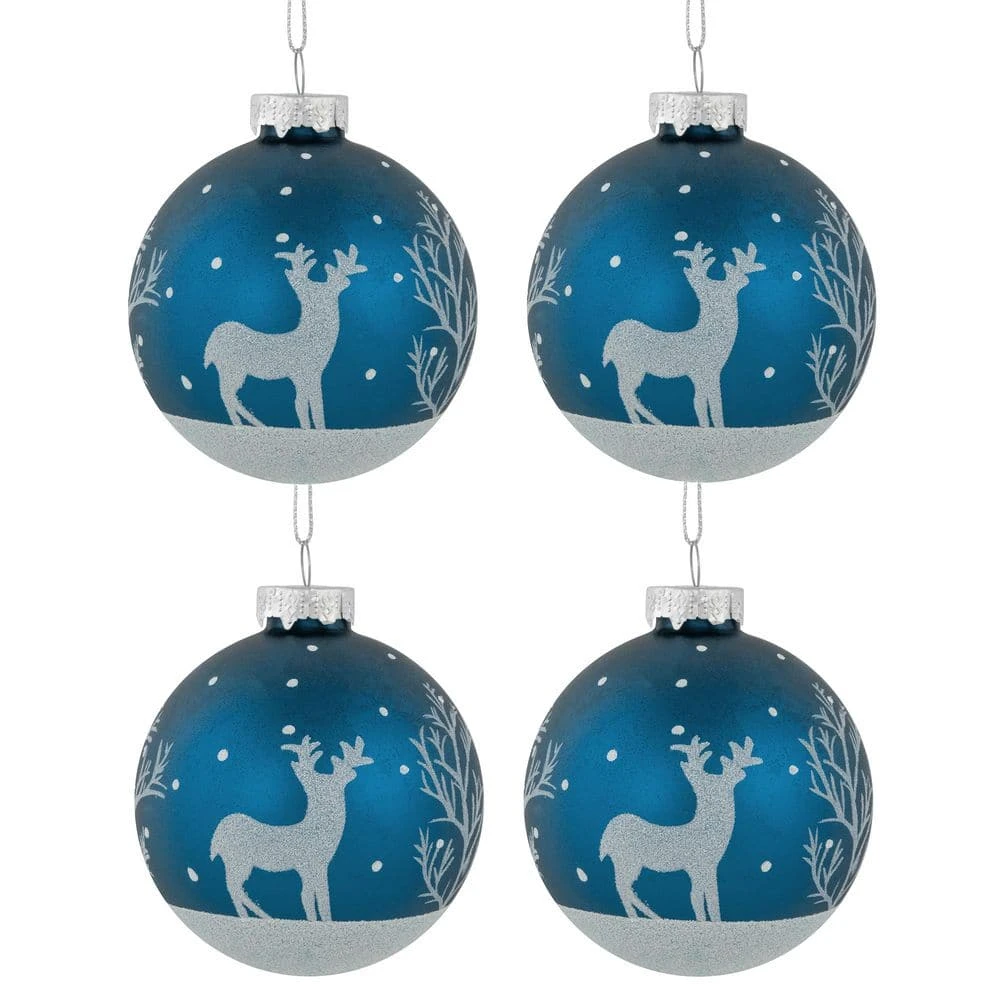 Northlight Glitter Reindeer Glass Ball Christmas Ornaments-3 In. Blue-4ct 3 Northlight Glitter Reindeer Glass Ball Christmas Ornaments-3 In. Blue-4ct