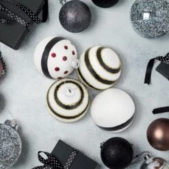 Northlight 3 In. (80 Mm) Shiny White And Black Striped Christmas Glass Ball Ornaments (Set Of 4) -Christmas Decor Shop northlight christmas ornament sets 35694705 31 1000