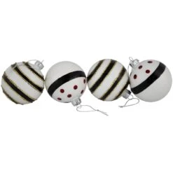 Northlight 3 In. (80 Mm) Shiny White And Black Striped Christmas Glass Ball Ornaments (Set Of 4) -Christmas Decor Shop northlight christmas ornament sets 35694705 44 1000