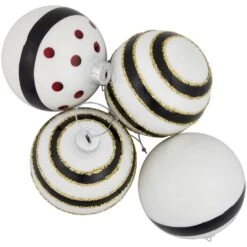 Northlight 3 In. (80 Mm) Shiny White And Black Striped Christmas Glass Ball Ornaments (Set Of 4) -Christmas Decor Shop northlight christmas ornament sets 35694705 fa 1000