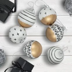 Northlight Abstract Glass Ball Christmas Ornaments-3 In. (80mm)-White And Black-6ct -Christmas Decor Shop northlight christmas ornament sets 35774281 31 1000