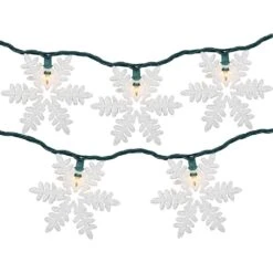 Northlight 10-Count White Glittered Snowflake Christmas Light Set 6 Ft. Green Wire