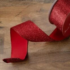 Northlight 2.5 In. X 16 Yds. Sparkles And Glitter Red Solid Wired Craft Ribbon -Christmas Decor Shop northlight christmas tree ribbon 33531360 31 1000