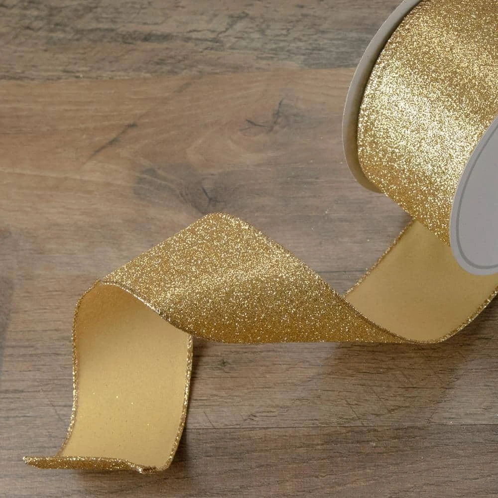 Northlight 2.5 In. X 16 Yds. Shimmering Metallic Gold Solid Wired Craft Ribbon 5 Northlight 2.5 In. X 16 Yds. Shimmering Metallic Gold Solid Wired Craft Ribbon - Image 3