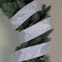 Northlight 2.5 In. X 16 Yds. Snowy White And Metallic Silver Circle Wired Craft Ribbon -Christmas Decor Shop northlight christmas tree ribbon 33531364 31 1000