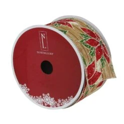 Northlight 2.5 In. X 16 Yds. Red And Green Poinsettia Wood Planks Christmas Wired Ribbon -Christmas Decor Shop northlight christmas tree ribbon 33531368 4f 1000