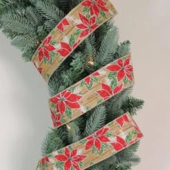 Northlight 2.5 In. X 16 Yds. Red And Green Poinsettia Wood Planks Christmas Wired Ribbon -Christmas Decor Shop northlight christmas tree ribbon 33531368 c3 1000