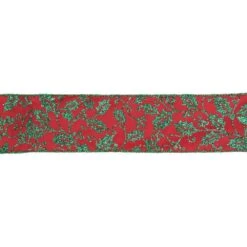 Northlight 2.5 In. X 16 Yds. Sparkly Red And Green Holly Wired Craft Ribbon