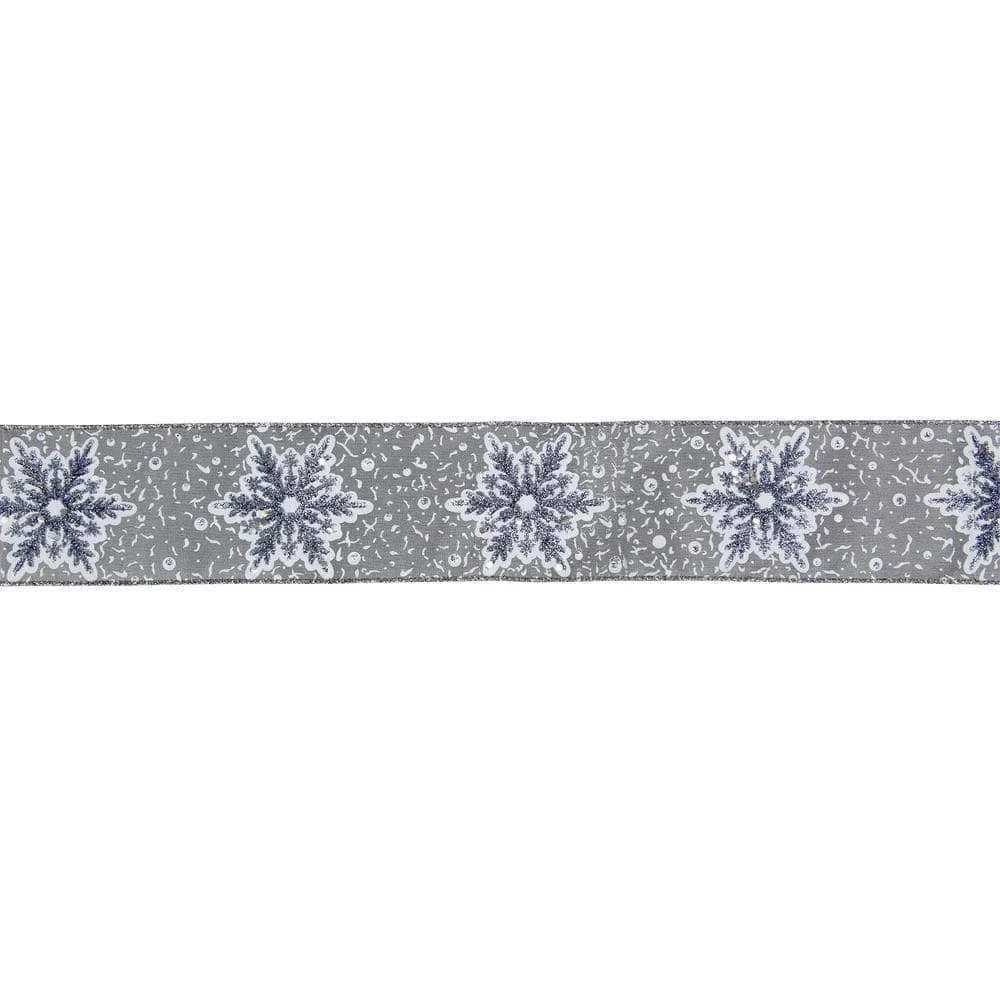 Northlight 2.5 In. X 16 Yds. Grey And White Glitter Snowflake Wired Craft Ribbon 3 Northlight 2.5 In. X 16 Yds. Grey And White Glitter Snowflake Wired Craft Ribbon