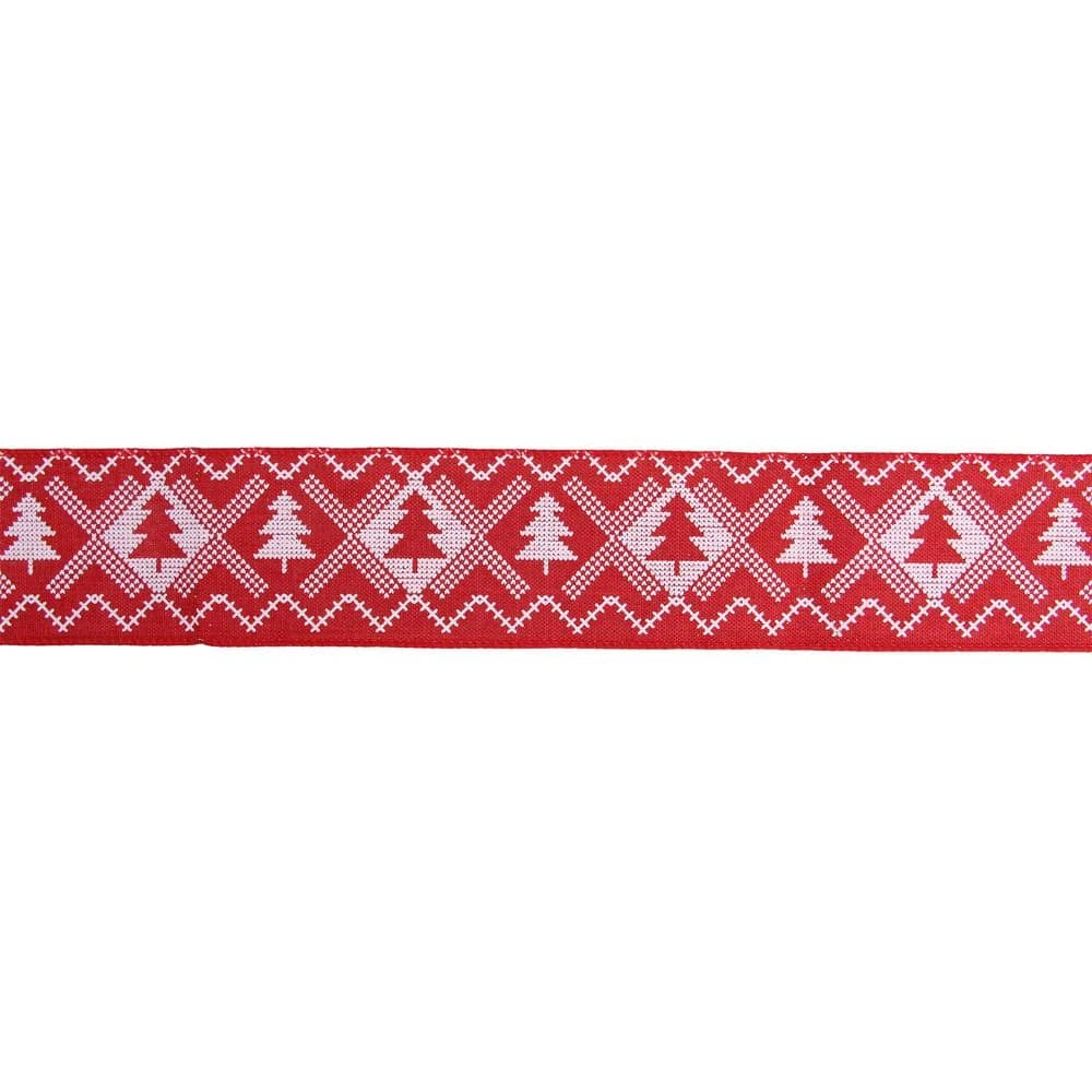 Northlight 2.5 In. X 16 Yds. Red And White Nordic Tree Wired Craft Ribbon 3 Northlight 2.5 In. X 16 Yds. Red And White Nordic Tree Wired Craft Ribbon