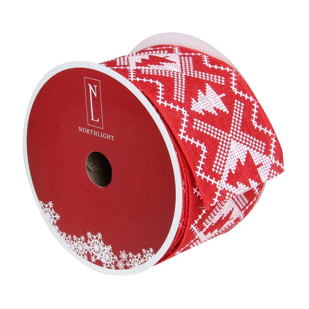 Northlight 2.5 In. X 16 Yds. Red And White Nordic Tree Wired Craft Ribbon 4 Northlight 2.5 In. X 16 Yds. Red And White Nordic Tree Wired Craft Ribbon - Image 2