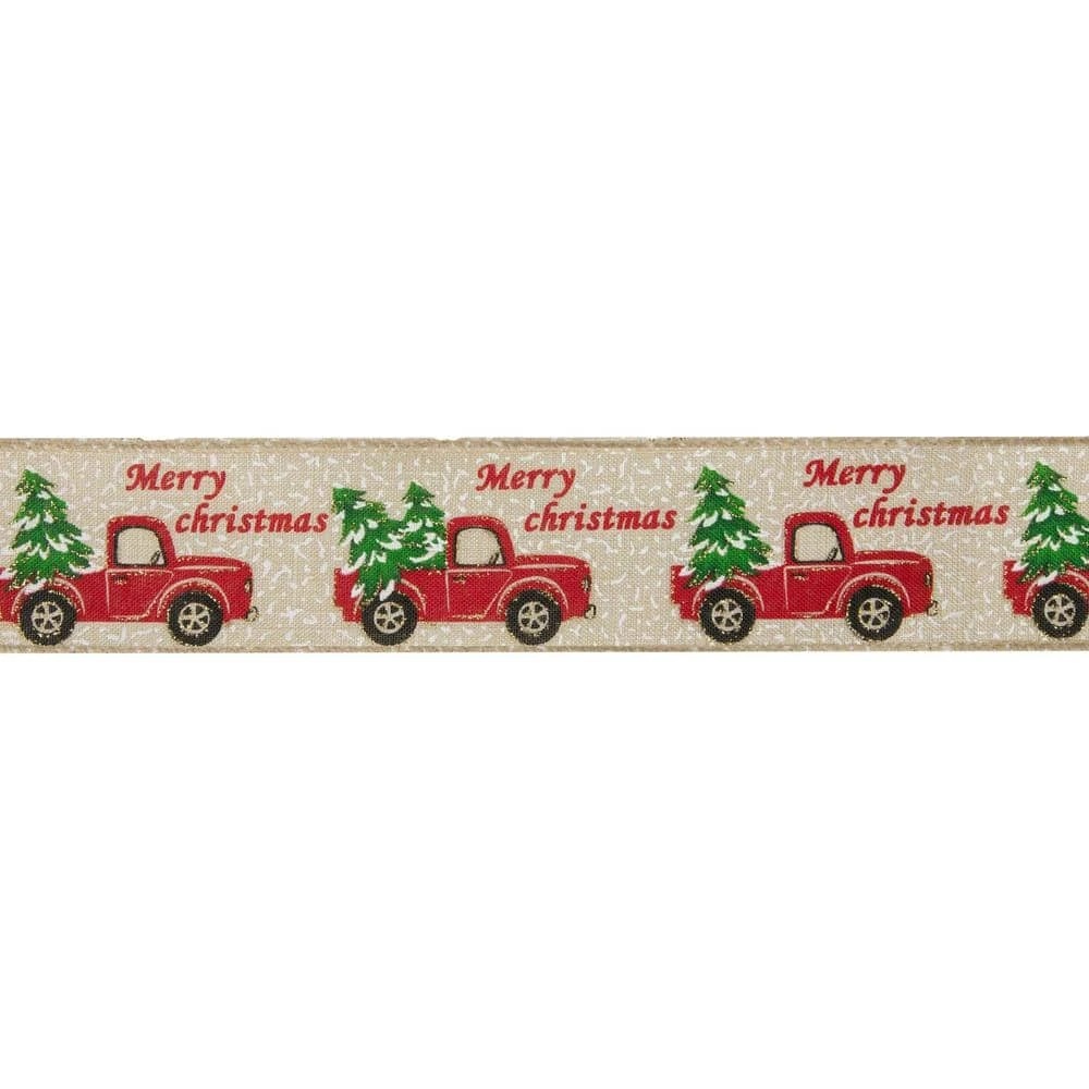Northlight 2.5 In. X 16 Yds. Red Trucks And Christmas Tree Wired Craft Beige Ribbon 3 Northlight 2.5 In. X 16 Yds. Red Trucks And Christmas Tree Wired Craft Beige Ribbon