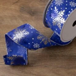 Northlight 2.5 In. X 16 Yds. Metallic Blue And Silver Snowflake Wired Craft Ribbon -Christmas Decor Shop northlight christmas tree ribbon 33531390 31 1000