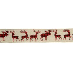 Northlight 2.5 In. X 16 Yds. Buffalo Plaid Deer And Sparkle Burlap Style Wired Craft Ribbon