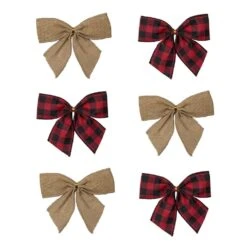 Northlight 5.5 In. Buffalo Plaid And Burlap 2 Loop Christmas Bow Decorations (6-Pack)