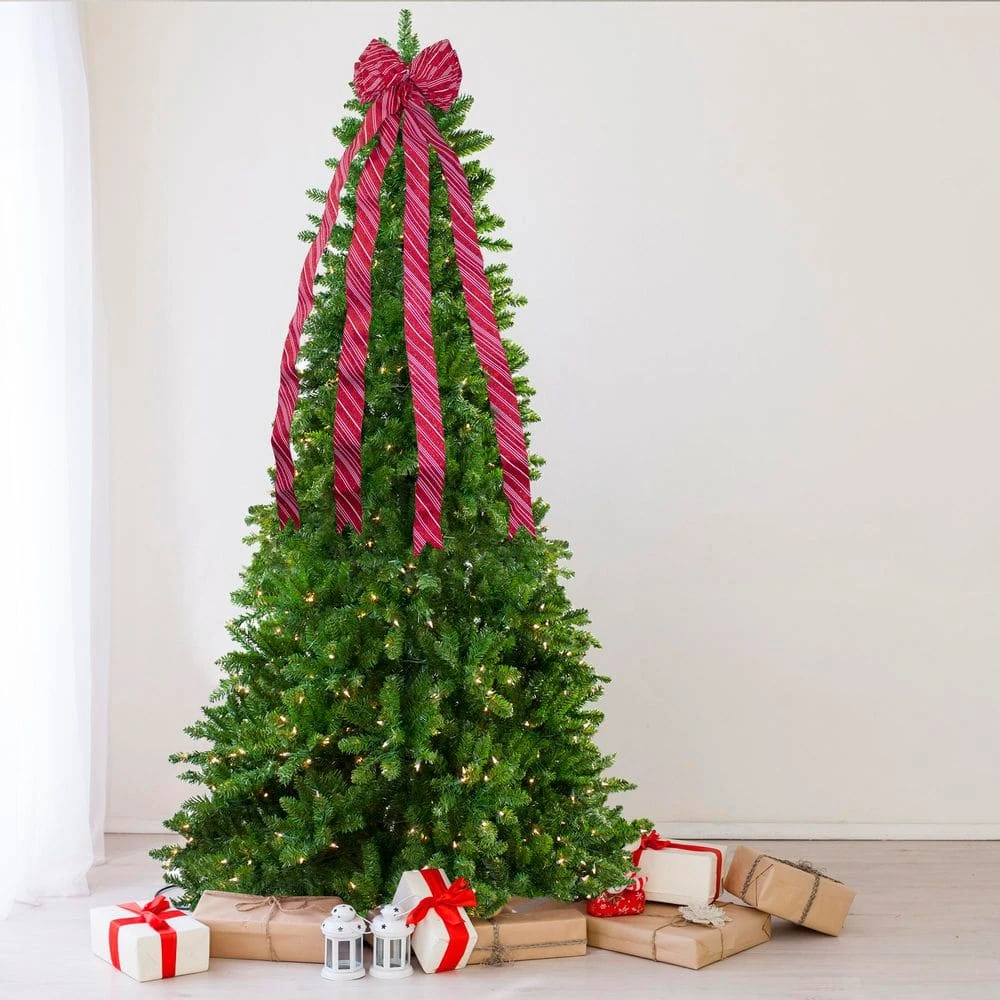 Northlight 48in. X 10in. Red And White Striped 16 Loop Christmas Bow Decoration 4 Northlight 48in. X 10in. Red And White Striped 16 Loop Christmas Bow Decoration - Image 2