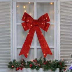 Northlight 16 In. W LED Lighted Red Tinsel Christmas Bow Decoration -Christmas Decor Shop northlight christmas tree ribbon 34902105 31 1000