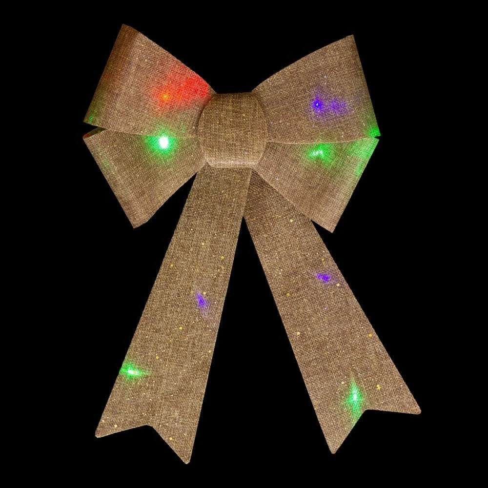 Northlight 11 In. W LED Lighted Brown Burlap Christmas Bow Decoration With Color Changing Lights 5 Northlight 11 In. W LED Lighted Brown Burlap Christmas Bow Decoration With Color Changing Lights - Image 3