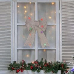 Northlight 11 In. W LED Lighted Silver Burlap Christmas Bow Decoration With Color Changing Lights -Christmas Decor Shop northlight christmas tree ribbon 34902107 31 1000