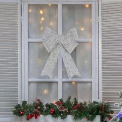 Northlight 12 In. W Silver Tinsel 4-Loop Christmas Bow Decoration -Christmas Decor Shop northlight christmas tree ribbon 34902113 31 1000