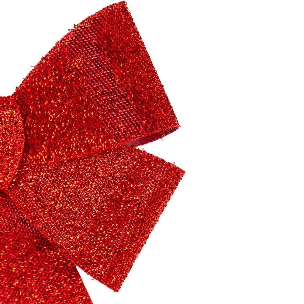 Northlight 12 In. W Red Tinsel 4-Loop Christmas Bow Decoration 4 Northlight 12 In. W Red Tinsel 4-Loop Christmas Bow Decoration - Image 2