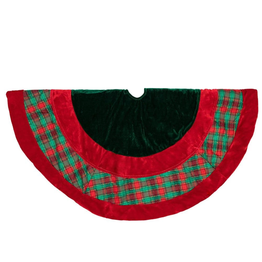 Northlight 48 In. Red And Green Plaid Velveteen Christmas Tree Skirt 5 Northlight 48 In. Red And Green Plaid Velveteen Christmas Tree Skirt - Image 3