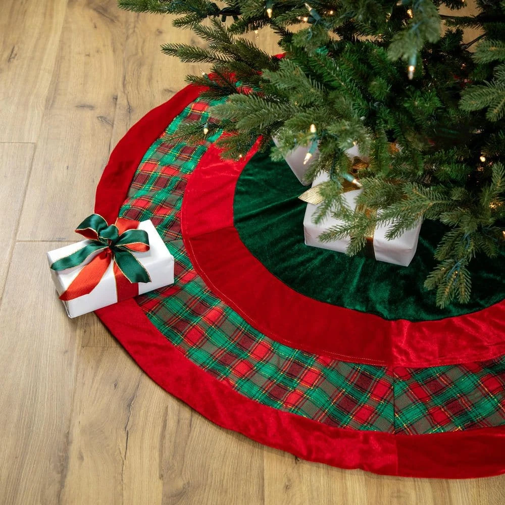 Northlight 48 In. Red And Green Plaid Velveteen Christmas Tree Skirt 3 Northlight 48 In. Red And Green Plaid Velveteen Christmas Tree Skirt