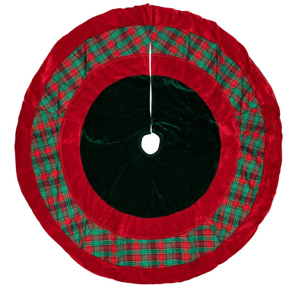 Northlight 48 In. Red And Green Plaid Velveteen Christmas Tree Skirt 4 Northlight 48 In. Red And Green Plaid Velveteen Christmas Tree Skirt - Image 2