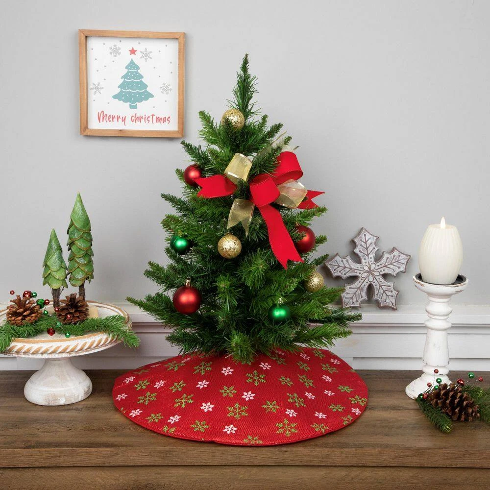 Northlight 20 In. Metallic Red With Green And White Snowflakes Mini Christmas Tree Skirt 9 Northlight 20 In. Metallic Red With Green And White Snowflakes Mini Christmas Tree Skirt - Image 7