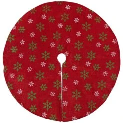 Northlight 20 In. Metallic Red With Green And White Snowflakes Mini Christmas Tree Skirt