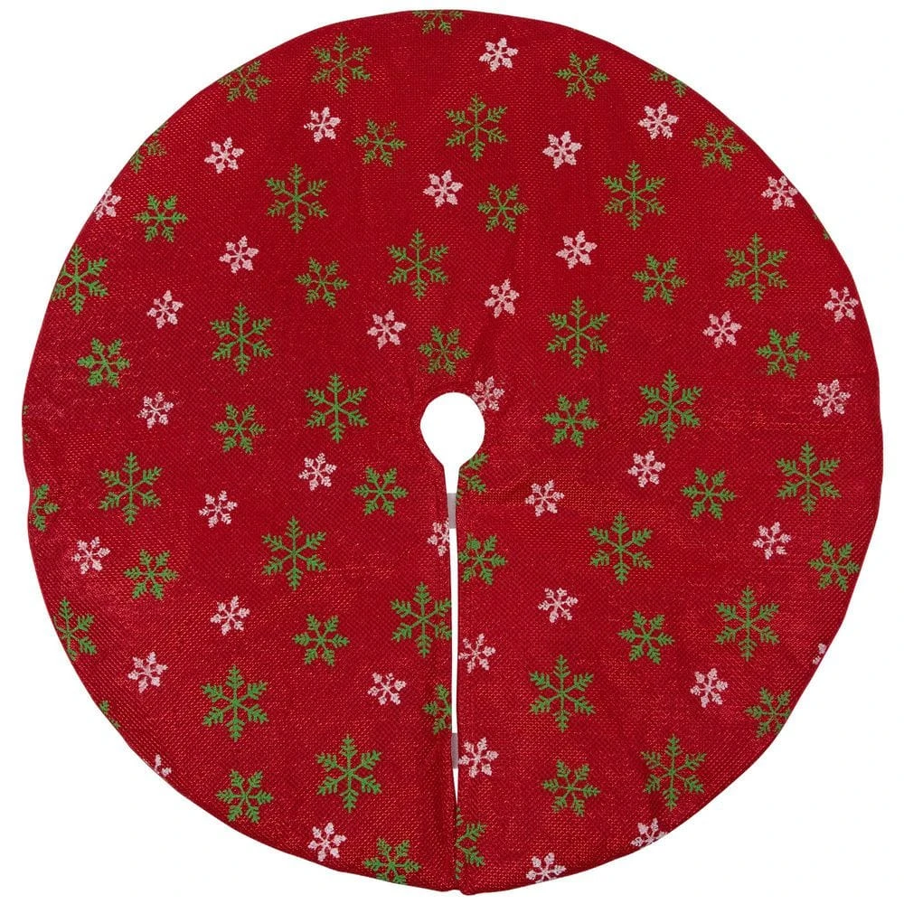 Northlight 20 In. Metallic Red With Green And White Snowflakes Mini Christmas Tree Skirt 3 Northlight 20 In. Metallic Red With Green And White Snowflakes Mini Christmas Tree Skirt