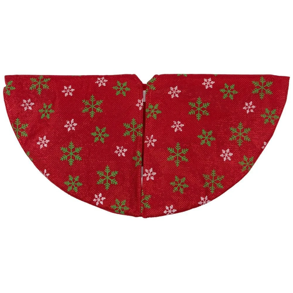 Northlight 20 In. Metallic Red With Green And White Snowflakes Mini Christmas Tree Skirt 4 Northlight 20 In. Metallic Red With Green And White Snowflakes Mini Christmas Tree Skirt - Image 2