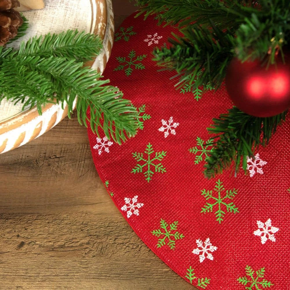 Northlight 20 In. Metallic Red With Green And White Snowflakes Mini Christmas Tree Skirt 8 Northlight 20 In. Metallic Red With Green And White Snowflakes Mini Christmas Tree Skirt - Image 6