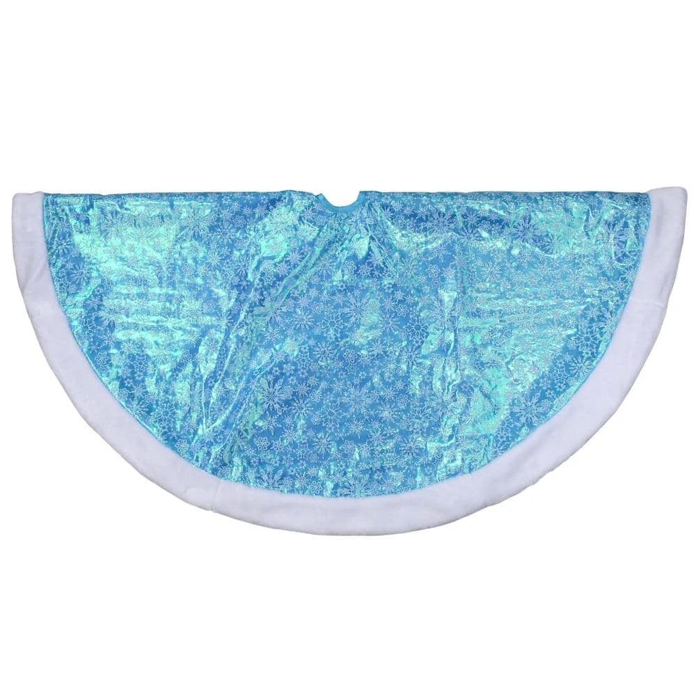 Northlight 48 In. Light Blue Iridescent Mesh Glittered Snowflakes Christmas Tree Skirt 3 Northlight 48 In. Light Blue Iridescent Mesh Glittered Snowflakes Christmas Tree Skirt