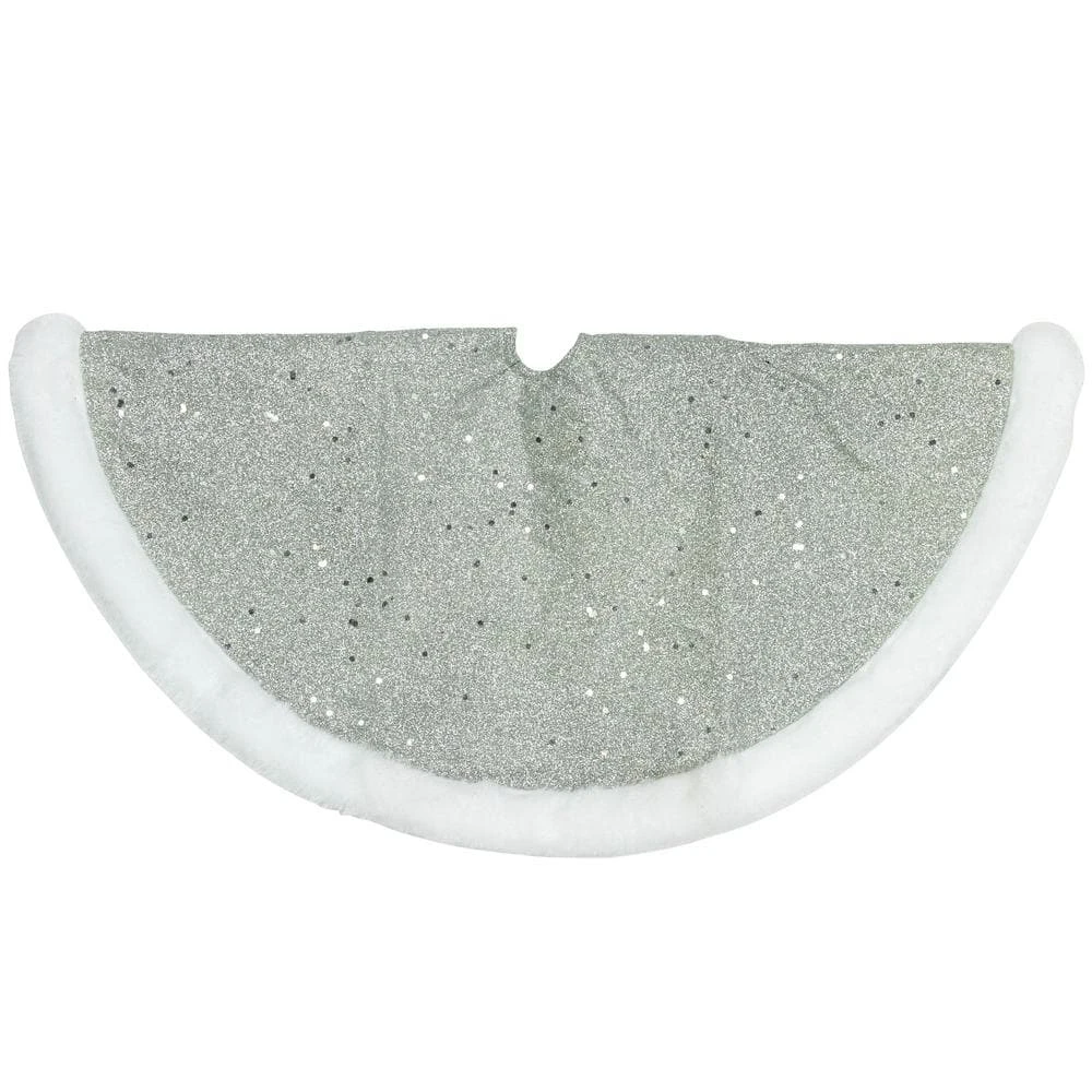 Northlight 20 In. Silver Glittered Mini Christmas Tree Skirt With Faux Fur Trim 6 Northlight 20 In. Silver Glittered Mini Christmas Tree Skirt With Faux Fur Trim - Image 4