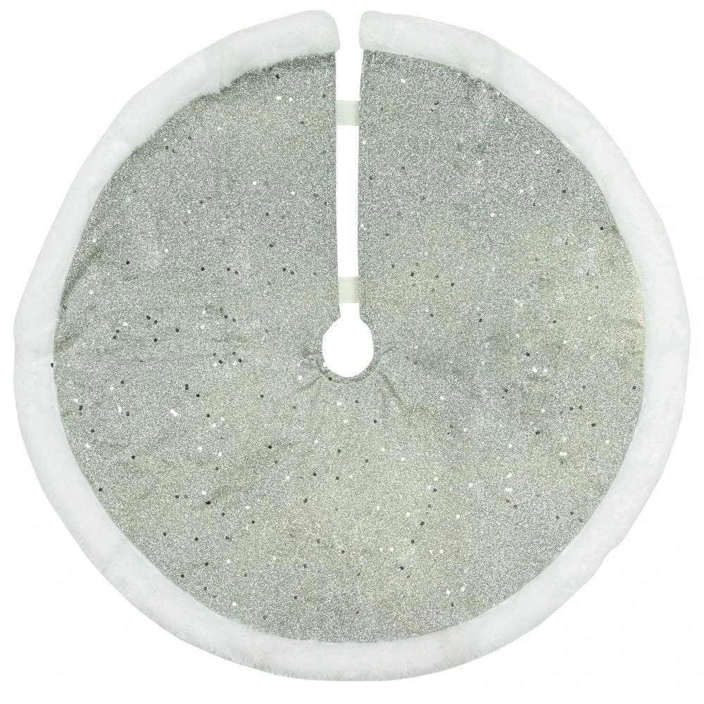 Northlight 20 In. Silver Glittered Mini Christmas Tree Skirt With Faux Fur Trim 3 Northlight 20 In. Silver Glittered Mini Christmas Tree Skirt With Faux Fur Trim