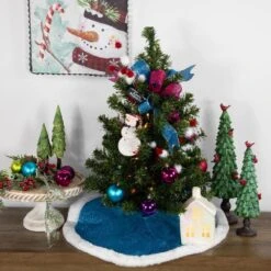 Northlight 20 In. Blue Glittered Mini Christmas Tree Skirt With Faux Fur Trim -Christmas Decor Shop northlight christmas tree skirts 33530804 31 1000