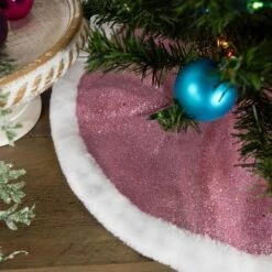 Northlight 20 In. Pink Glittered Mini Christmas Tree Skirt With Faux Fur Trim -Christmas Decor Shop northlight christmas tree skirts 33530806 1f 1000