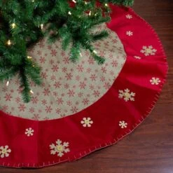Northlight 60 In. Burlap Glittered Snowflake Rustic Christmas Tree Skirt With Red Velvet Trim -Christmas Decor Shop northlight christmas tree skirts 33530813 31 1000