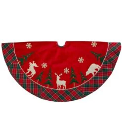 Northlight 48 In. Red And Green Velvet Plaid Christmas Tree Skirt
