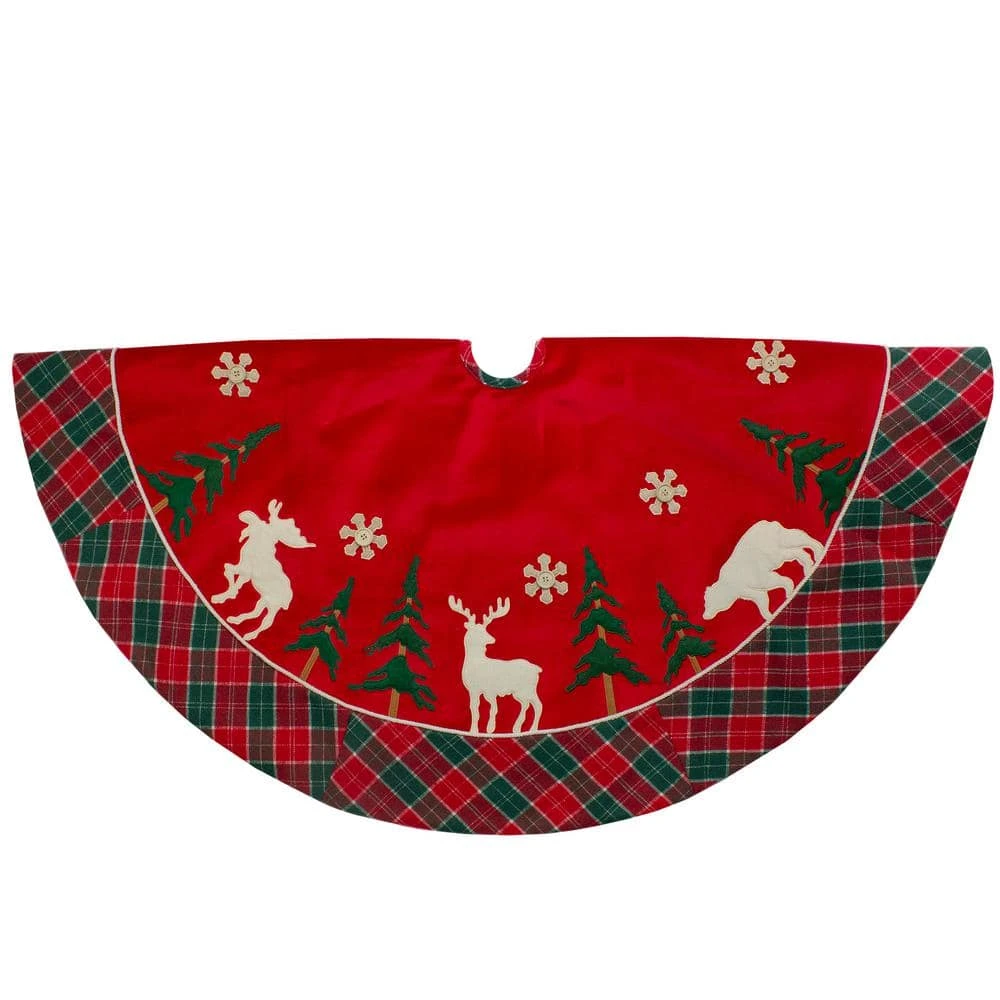 Northlight 48 In. Red And Green Velvet Plaid Christmas Tree Skirt 3 Northlight 48 In. Red And Green Velvet Plaid Christmas Tree Skirt